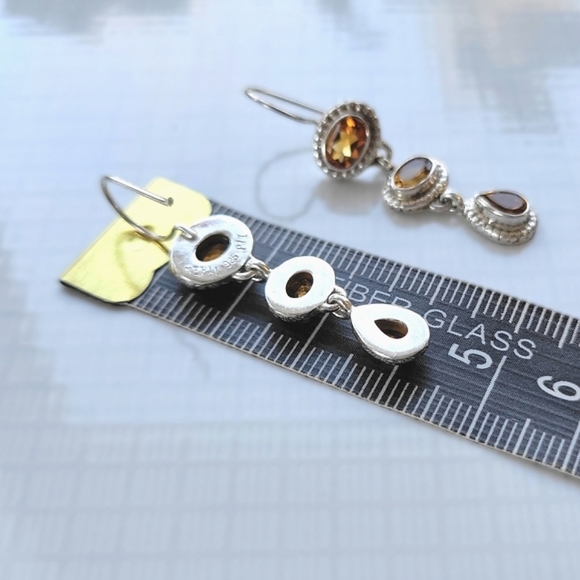 Vtg set | Citrine and rainbow moonstone sterling silver earrings & pendant - Picture 9 of 13